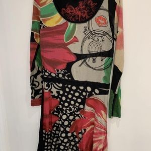 Desigual XL long sleeve dress pattern front black back dress